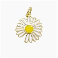 Copper Sunflower Pendant White Enamel Gold Plated, approx 14mm [FD19507]