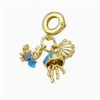 Copper Crab Jellyfish Scallop Shell Pendant Blue Painted Gold Plated, approx 8-10mm, 9mm dia [FD19720]