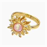 Copper Sunflower Rings Pave Zirconia Fire Opal Rotatable Adjustable Gold Plated, approx 15.5mm, 18mm dia [FD19736]