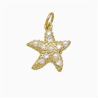 Copper Starfish Pendant Pave Zirconia Pearlized Resin Gold Plated, approx 13-14mm [FD19769]