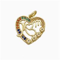 Copper Heart Pendant Pave Zirconia Mom Gold Plated, approx 15mm [FD19856]