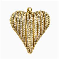 Copper Heart Pendant Pave Zirconia Hollow Gold Plated, approx 30-32mm [FD19904]