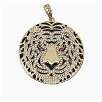 Copper Tiger Pendant Micropave Zirconia Black Enamel Gold Plated, approx 35mm [FD19920]