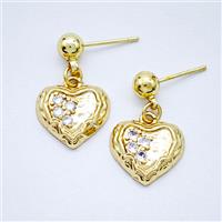 Copper Heart Stud Earrings Pave Zirconia Gold Plated, approx 13.5mm, 5mm [FD20296]