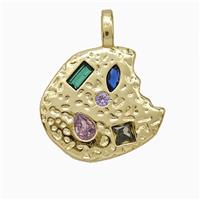Copper Slice Pendant Pave Zirconia Gold Plated, approx 15-17mm [FD20618]