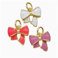 Copper Bowknot Pendant Enamel Gold Plated Mixed, approx 11mm [FD20666]