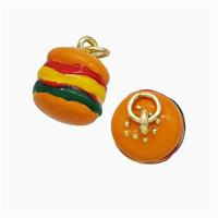 Hamburger Charms Copper Pendant Enamel Gold Plated, approx 11mm [FD20673]