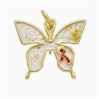 Copper Butterfly Pendant White Painted Awareness Ribbons Gold Plated, approx 16-19mm [FD20804]