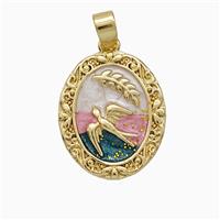 Copper Swallow Pendant Painted Leaf Oval Gold Plated, approx 14-16mm [FD20806]