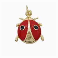 Ladybug Charms Copper Pendant Red Enamel Gold Plated, approx 15-16mm [FD21077]