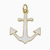 Copper Anchor Pendant White Enamel Gold Plated, approx 17-18mm [FD21078]
