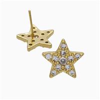 Copper Star Stud Earrings Pave Zirconia Gold Plated, approx 15mm [FD21162]
