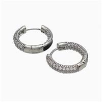 Copper Hoop Earrings Pave Zirconia Black Enamel Platinum Plated, approx 17mm dia [FD21166]