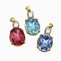 Crystal Glass Oval Pendant Copper Gold Plated Mixed, approx 14-25mm [FD21183]