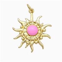 Copper Sun Pendant Pink Enamel Gold Plated, approx 20mm [FD21275]