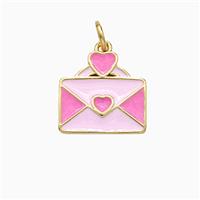 Copper Envelope Pendant Heart Pink Enamel Gold Plated, approx 12-13mm [FD21313]