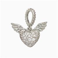 Copper Heart Angel Wings Pendant Micropave Zirconia Platinum Plated, approx 14-19mm, 8-10mm [FD21552]