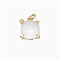 White Crystal Glass Square Pendant Copper Gold Plated, approx 10mm [FD21565]