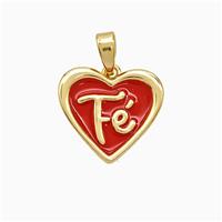 Copper Fe Heart Pendant Red Enamel Gold Plated, approx 14-15mm [FD21712]