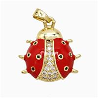 Copper Ladybug Pendant Pave Zirconia Red Enamel Gold Plated, approx 18-20mm [FD21761]