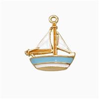 Sailboat Charms Copper Pendant Blue White Enamel Gold Plated, approx 15-16mm [FD21772]