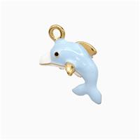 Copper Dolphin Pendant Blue Enamel Gold Plated, approx 14mm [FD21783]