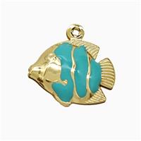 Copper Fish Pendant Teal Enamel Gold Plated, approx 14-17mm [FD21831]
