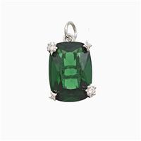 Green Crystal Glass Oval Pendant Copper Pave Zirconia Platinum Plated, approx 10-14mm [FD22312]