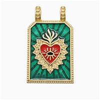Copper Heart Pendant Green Painted Rectangle 2loops Gold Plated, approx 18-30mm [FD22332]