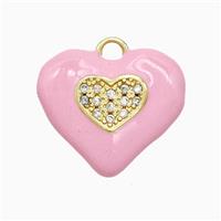 Copper Heart Pendant Pave Zirconia Pink Enamel Gold Plated, approx 20mm [FD22336]
