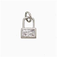 Copper Lock Pendant Pave Zirconia Platinum Plated, approx 7-10mm [FD22389]