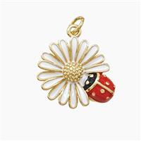 Copper Sunflower Pendant White Enamel Ladybug Gold Plated, approx 16mm [FD22691]