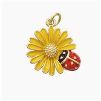 Copper Sunflower Pendant Yellow Enamel Ladybug Gold Plated, approx 16mm [FD22692]