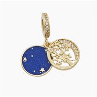 Copper Tree And Star Pendant Pave Zirconia Blue Painted Gold Plated, approx 10.5mm, 8mm dia [FD22969]
