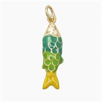 Copper Fish Pendant Green Yellow Enamel Gold Plated, approx 6-20mm [FD23005]