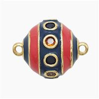 Copper Bicone Connector Pave Zirconia Blue Red Enamel Gold Plated, approx 20mm [FD23033]
