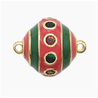 Copper Bicone Connector Pave Zirconia Green Red Enamel Gold Plated, approx 20mm [FD23036]
