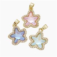 Copper Starfish Pendant Pave Zirconia Acrylic Gold Plated Mixed, approx 13-14mm [FD23053]