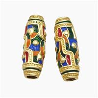 Copper Rice Beads Multicolor Enamel Large Hole Gold Plated, approx 10-28mm, 4mm hole [FD23191]