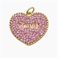 Copper Heart Pendant Pave Pink Zirconia LOVE Gold Plated, approx 17-20mm [FD23352]
