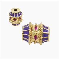 Copper Barrel Beads Pave Zirconia Purple Enamel Gold Plated, approx 16-19mm [FD23437]