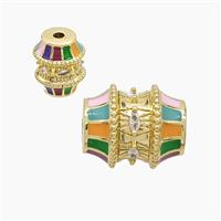 Copper Barrel Beads Pave Zirconia Multicolor Enamel Gold Plated, approx 16-19mm [FD23439]