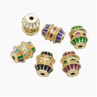 Copper Barrel Beads Pave Zirconia Enamel Gold Plated Mixed, approx 16-19mm [FD23440]