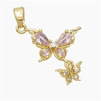 Copper Butterfly Pendant Pave Zirconia Crystal Glass Gold Plated, approx 5-8mm, 10-15mm [FD23448]