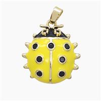 Copper Ladybug Pendant Pave Zirconia Yellow Enamel Gold Plated, approx 18mm [FD23485]