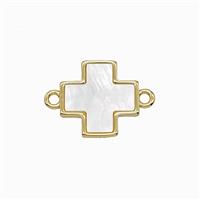 Copper Cross Connector Pave Shell Gold Plated, approx 13mm [FD24924]