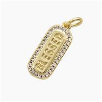 Copper Blessed Pendant Pave Zirconia Rectangle Gold Plated, approx 7.5-16mm [FD24990]