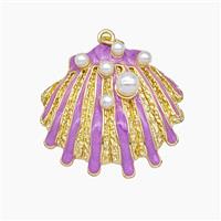 Copper Scallop Shell Pendant Pave Resin Lavender Enamel Gold Plated, approx 30mm [FD25112]