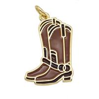 Copper Cowboy Boots Pendant Chocolate Enamel Gold Plated, approx 15-20mm [FD25535]