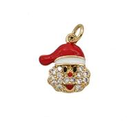 Christmas Santa Claus Charms Copper Pendant Pave Zirconia Red Enamel Gold Plated, approx 10mm [FD25644]